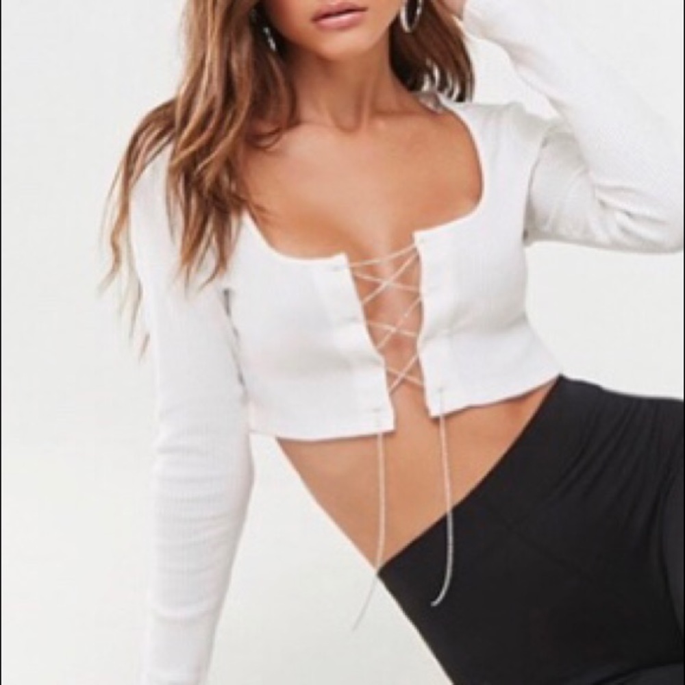 Rhinestone Lace Up Cropped Tee